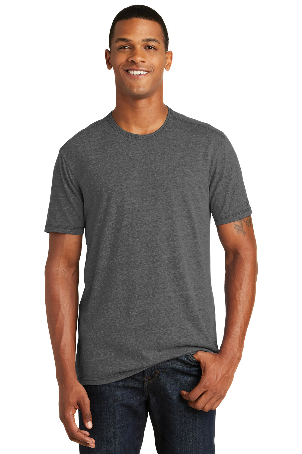 New Era NEA130 Mens Performance Moisture Wicking Short Sleeve Crewneck T-Shirt Dark Graphite Grey Front