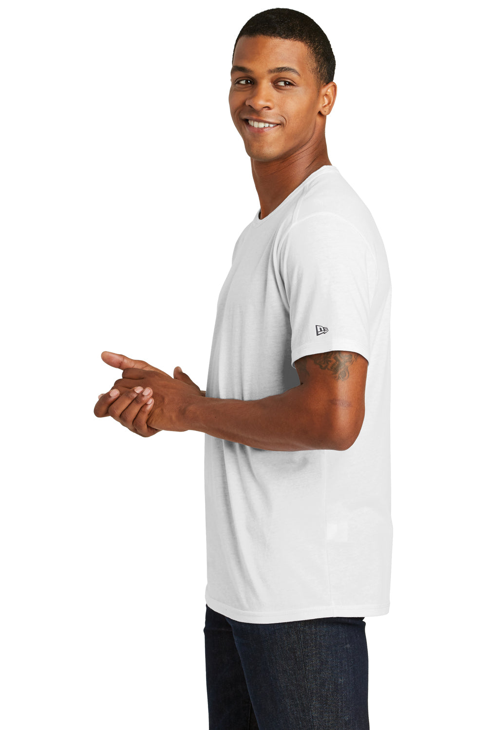New Era NEA130 Mens Performance Moisture Wicking Short Sleeve Crewneck T-Shirt White Side