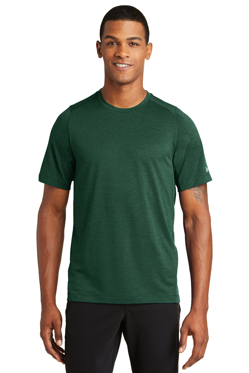 New Era NEA200 Mens Series Performance Jersey Moisture Wicking Short Sleeve Crewneck T-Shirt Forest Green Front
