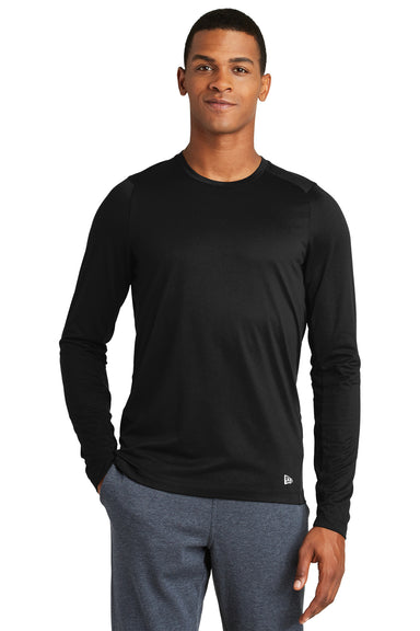 New Era NEA201 Mens Series Performance Moisture Wicking Long Sleeve Crewneck T-Shirt Black Front