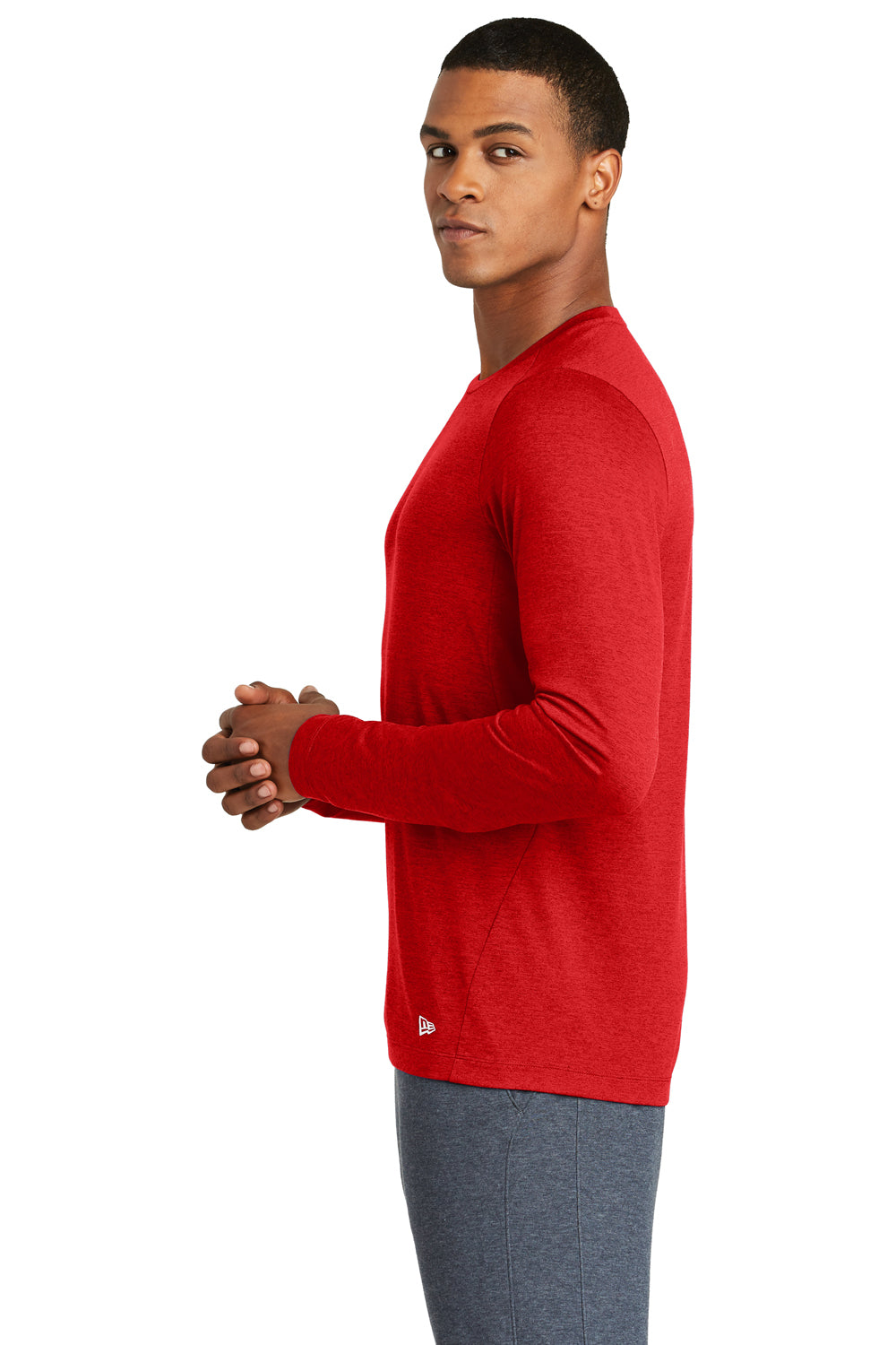 New Era NEA201 Mens Series Performance Moisture Wicking Long Sleeve Crewneck T-Shirt Red Side