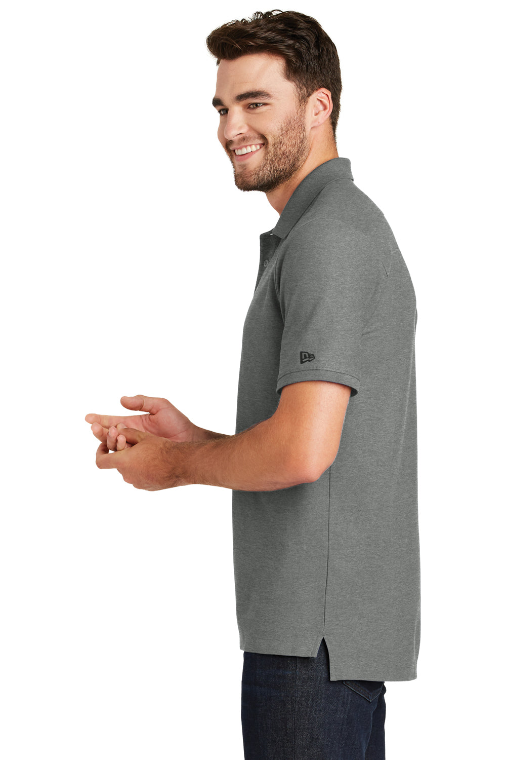 New Era NEA300 Mens Venue Home Plate Moisture Wicking Short Sleeve Polo Shirt Heather Graphite Grey Side