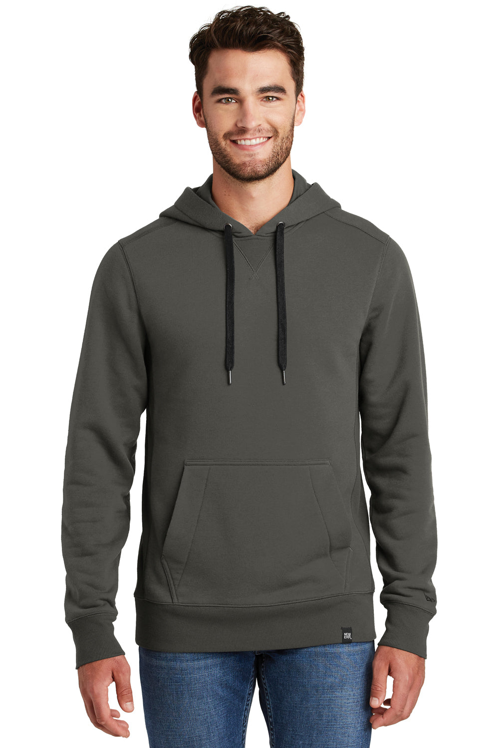 New Era NEA500 Mens Sueded French Terry Hooded Sweatshirt Hoodie Graphite Grey Front