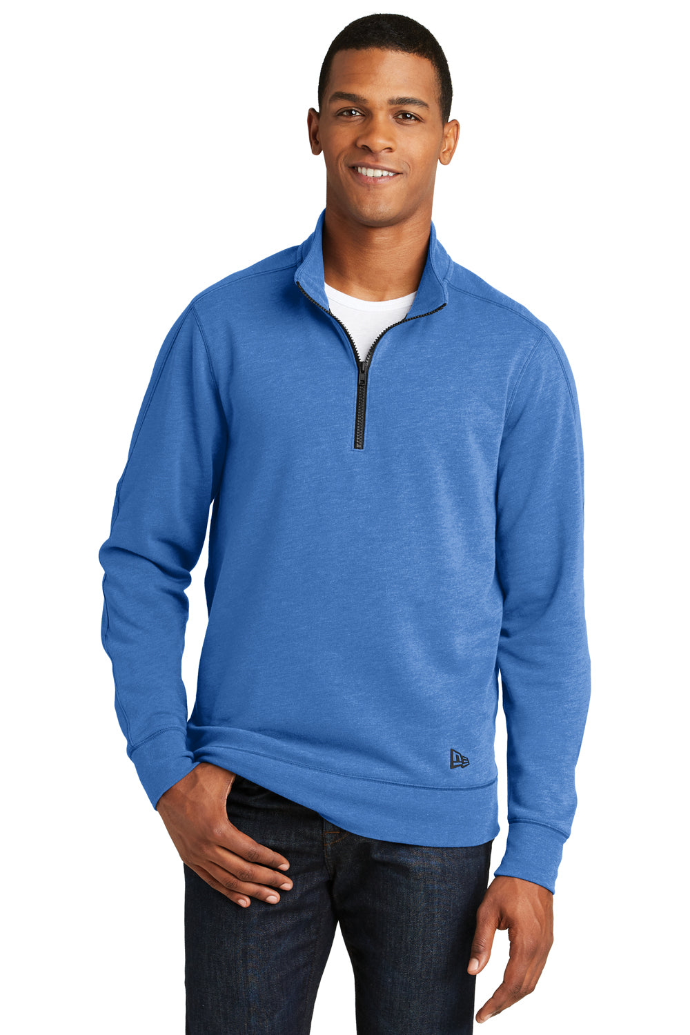 New Era NEA512 Mens Fleece 1/4 Zip Sweatshirt Heather Royal Blue Front