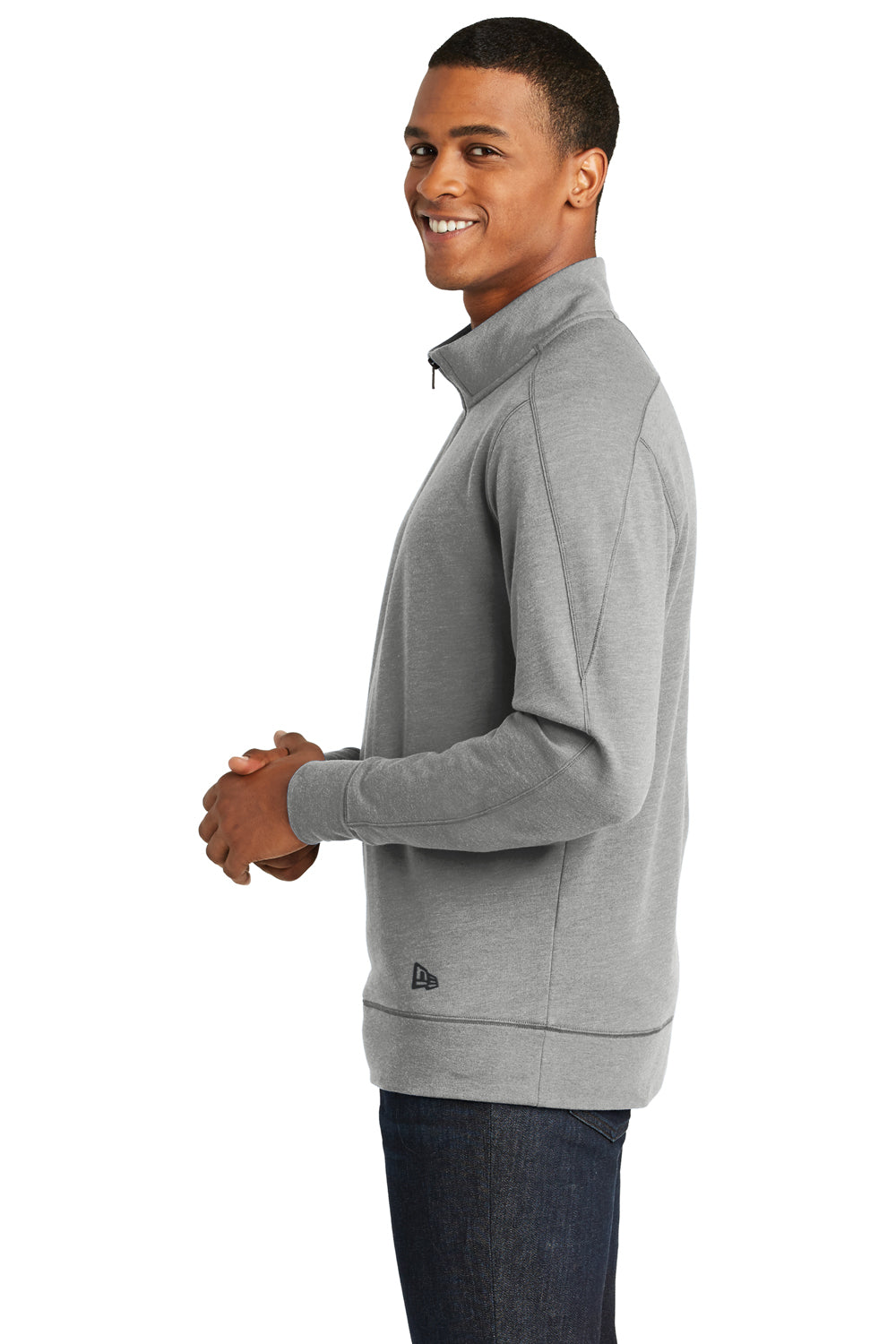 New Era NEA512 Mens Fleece 1/4 Zip Sweatshirt Heather Shadow Grey Side