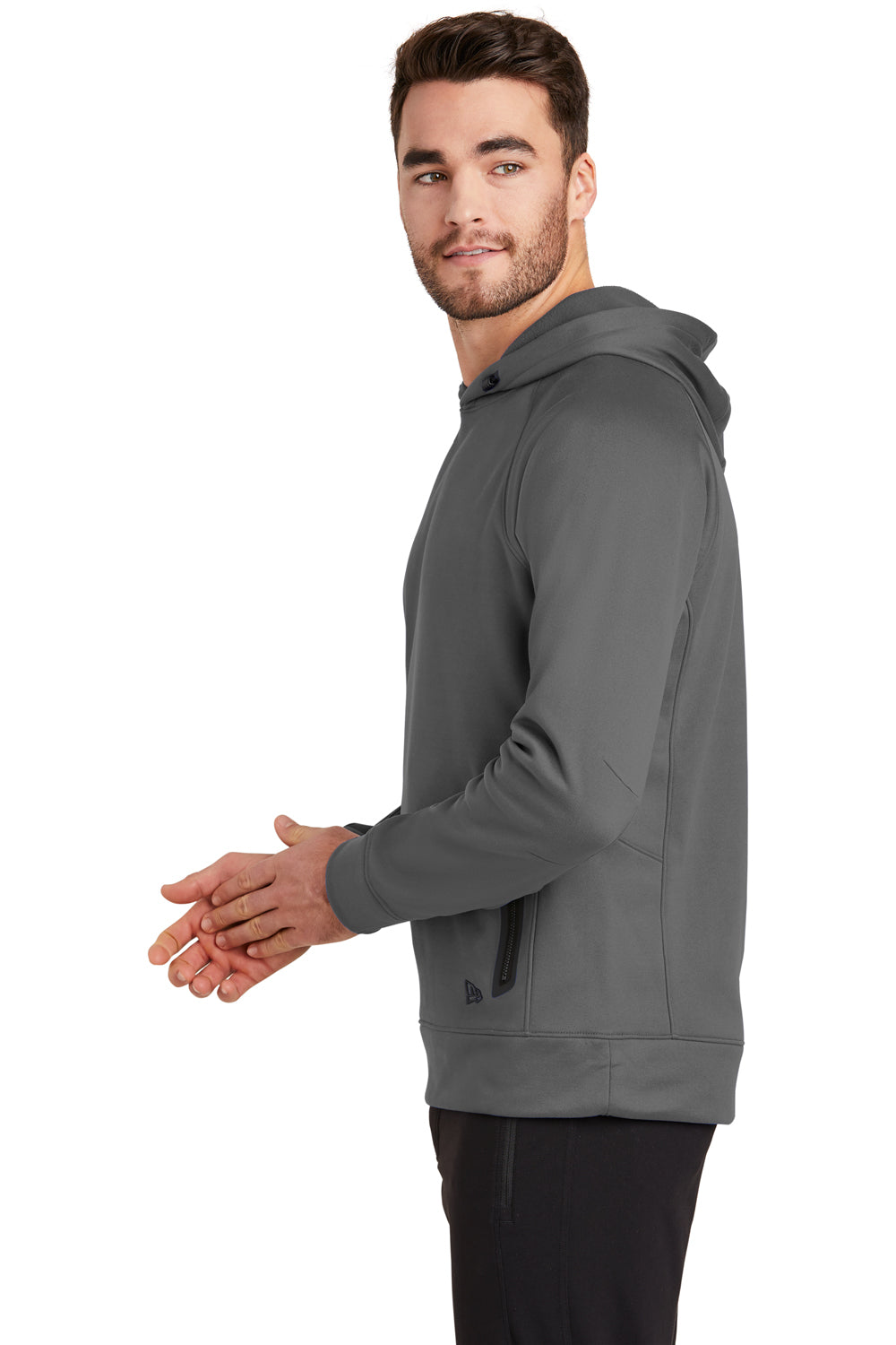 New Era NEA520 Mens Venue Fleece Hooded Sweatshirt Hoodie Graphite Grey Side