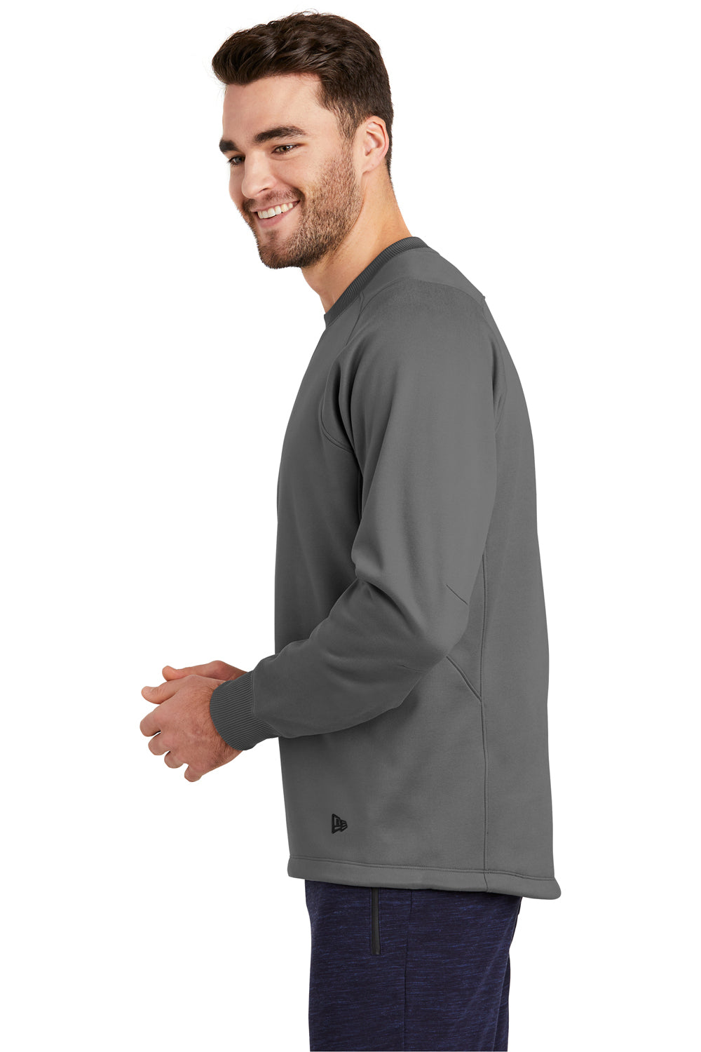 New Era NEA521 Mens Venue Moisture Wicking Fleece Crewneck Sweatshirt Graphite Grey Side