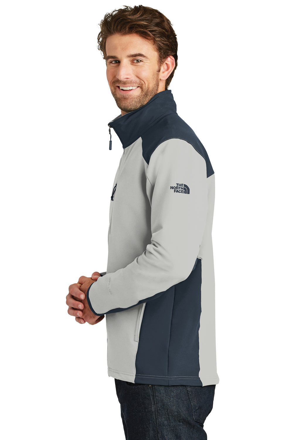 The North Face NF0A3LGV Mens Tech Wind & Water Resistant Full Zip Jacket Mid Grey/Navy Blue Side