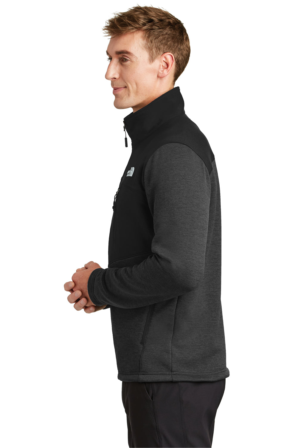 The North Face NF0A3LH6 Mens Far North Wind Resistant Full Zip Fleece Jacket Heather Black Side