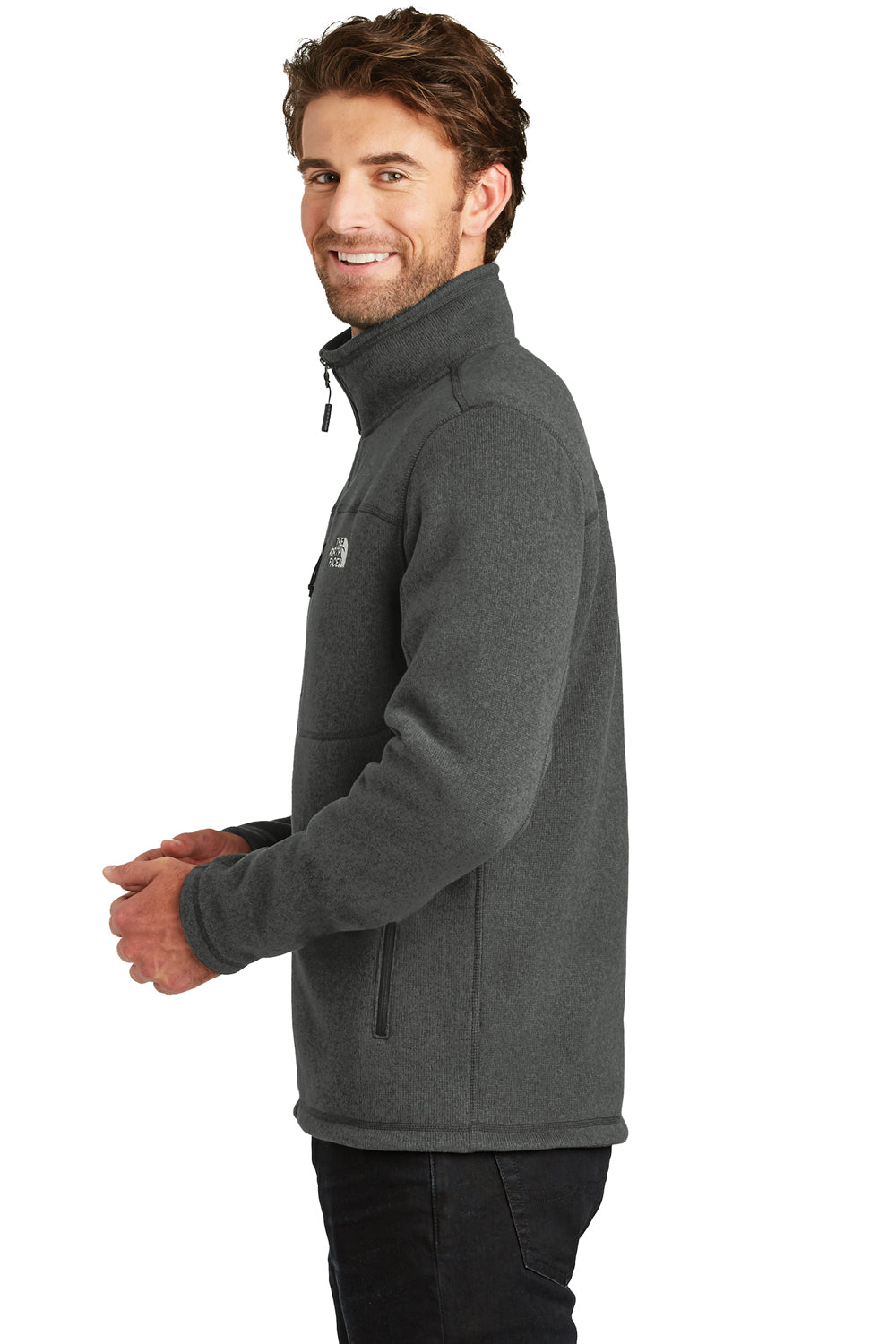 The North Face NF0A3LH7 Mens Full Zip Sweater Fleece Jacket Heather Black Side