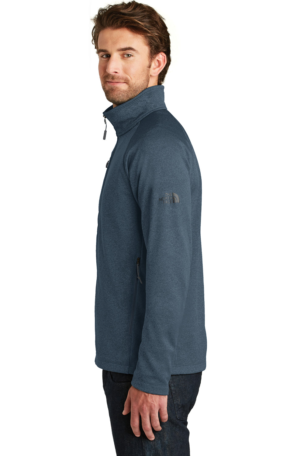 The North Face NF0A3LH9 Mens Canyon Flats Full Zip Fleece Jacket Heather Navy Blue Side