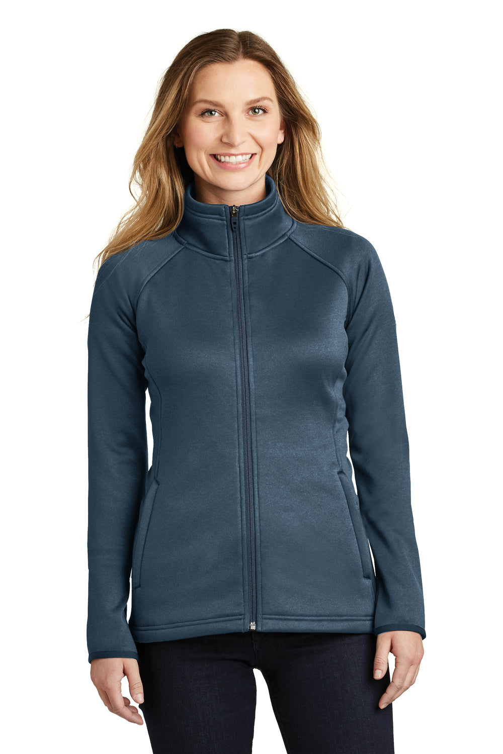 The North Face NF0A3LHA Womens Canyon Flats Full Zip Fleece Jacket Heather Navy Blue Front