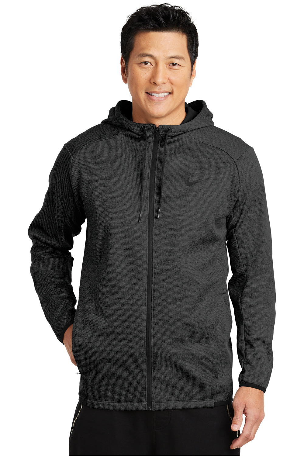 Nike NKAH6268 Mens Therma-Fit Fleece Full Zip Hooded Sweatshirt Hoodie Black Front