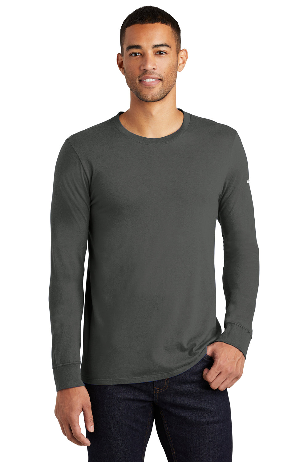 Nike NKBQ5232 Mens Core Long Sleeve Crewneck T-Shirt Anthracite Grey Front