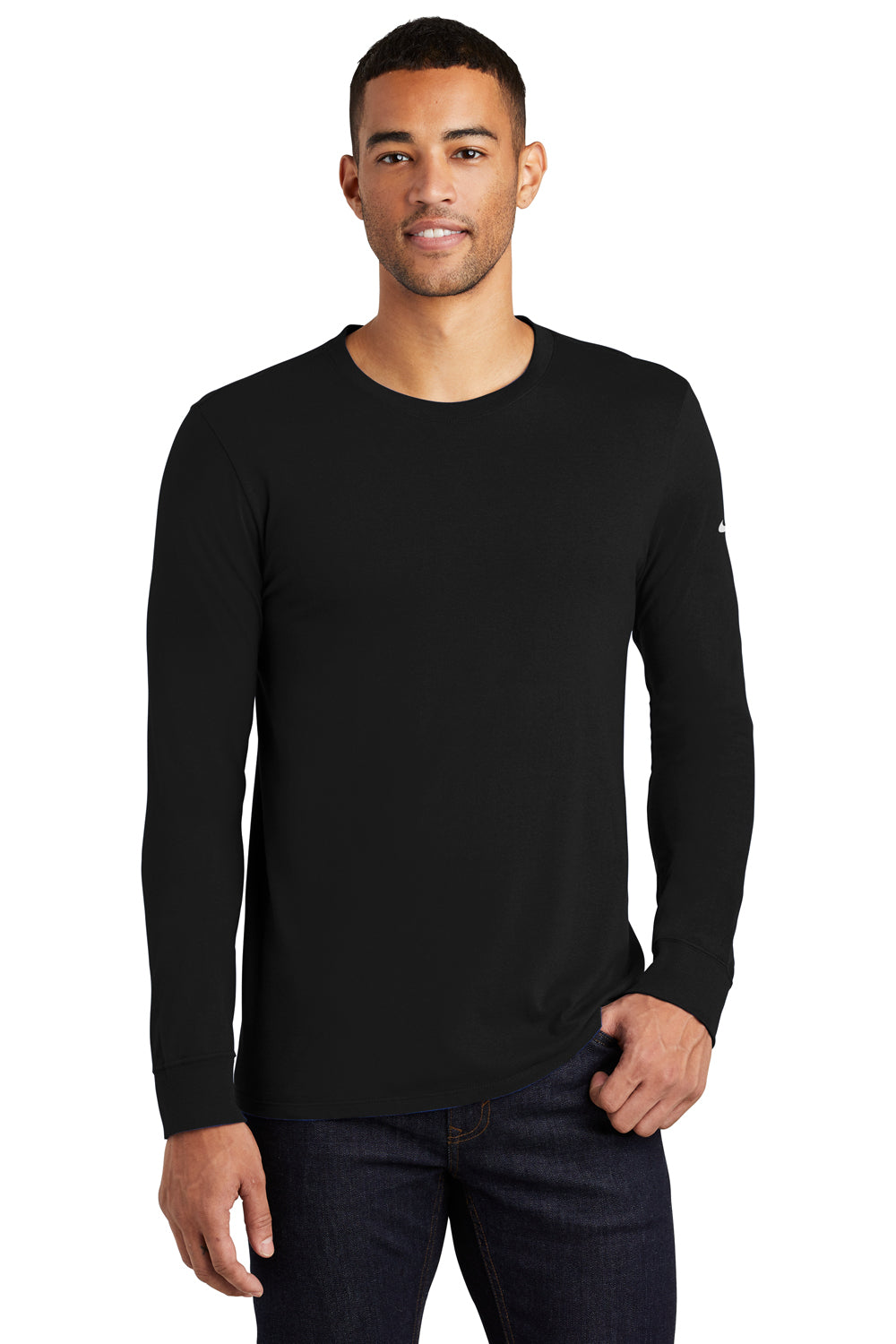 Nike NKBQ5232 Mens Core Long Sleeve Crewneck T-Shirt Black Front