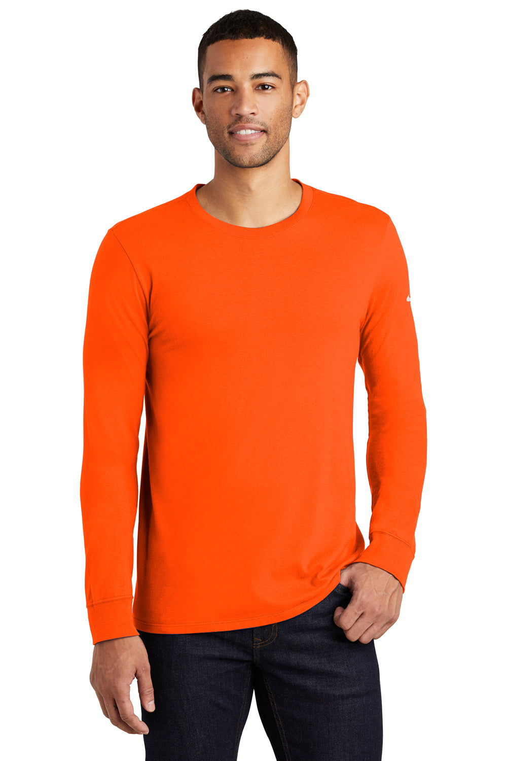 Nike NKBQ5232 Mens Core Long Sleeve Crewneck T-Shirt Orange Front