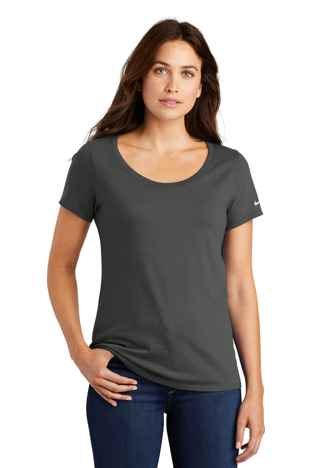 Nike NKBQ5236 Womens Core Short Sleeve Scoop Neck T-Shirt Anthracite Grey Front