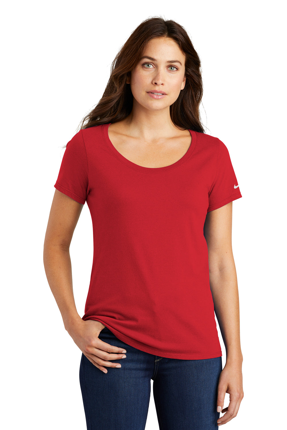 Nike NKBQ5236 Womens Core Short Sleeve Scoop Neck T-Shirt Gym Red Front