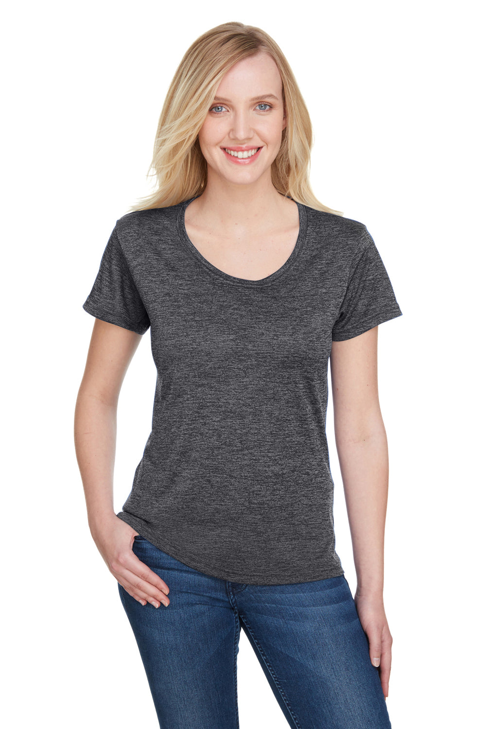 A4 NW3010 Womens Tonal Space Dye Short Sleeve Scoop Neck T-Shirt Charcoal Grey Front
