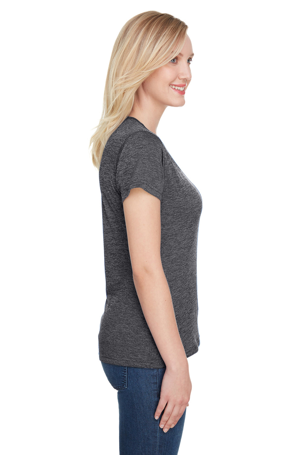 A4 NW3010 Womens Tonal Space Dye Short Sleeve Scoop Neck T-Shirt Charcoal Grey Side