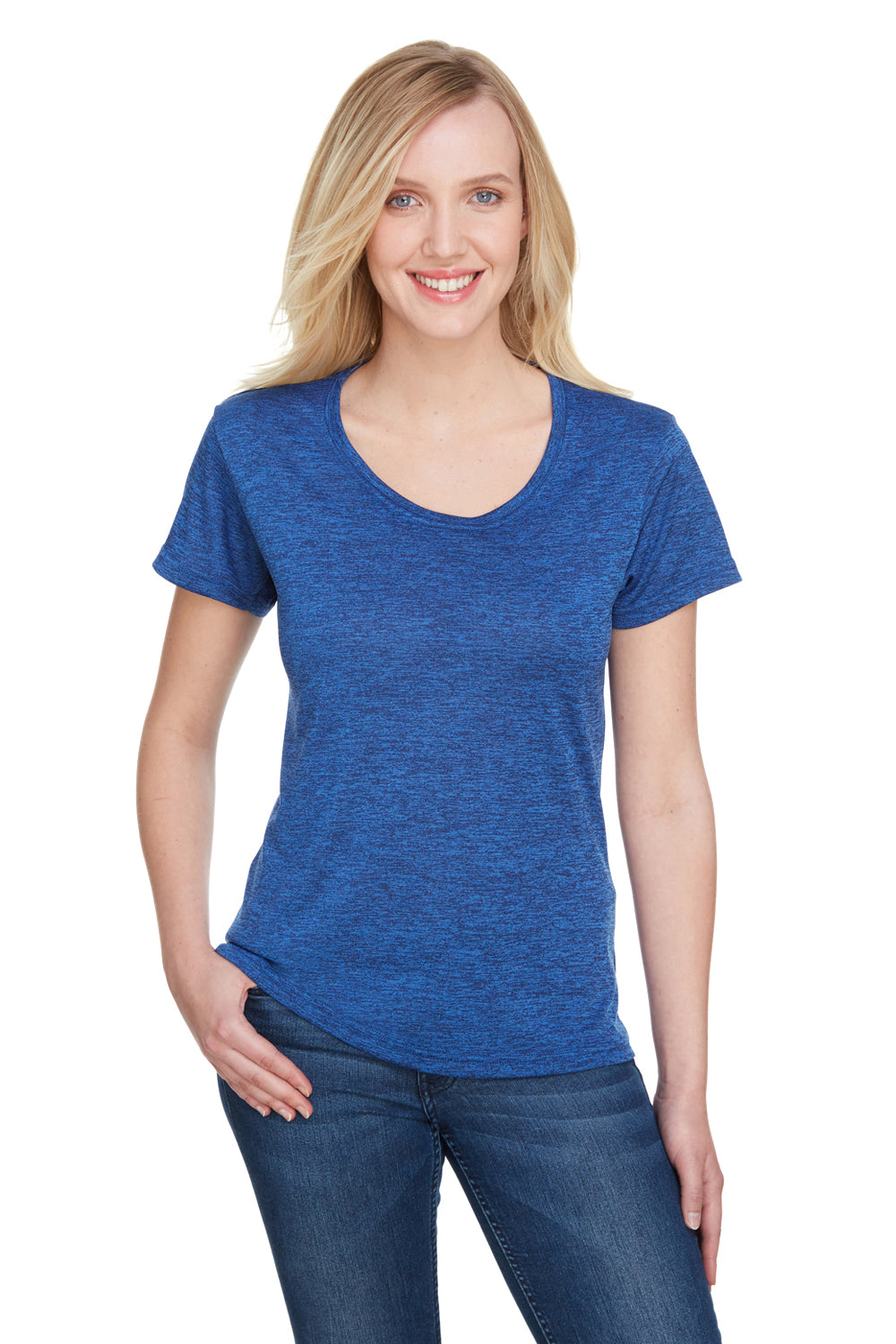 A4 NW3010 Womens Tonal Space Dye Short Sleeve Scoop Neck T-Shirt Royal Blue Front