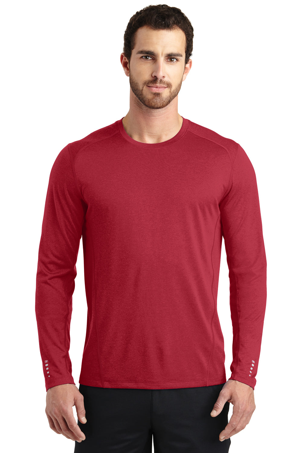 Ogio OE321 Mens Endurance Pulse Jersey Moisture Wicking Long Sleeve Crewneck T-Shirt Red Front