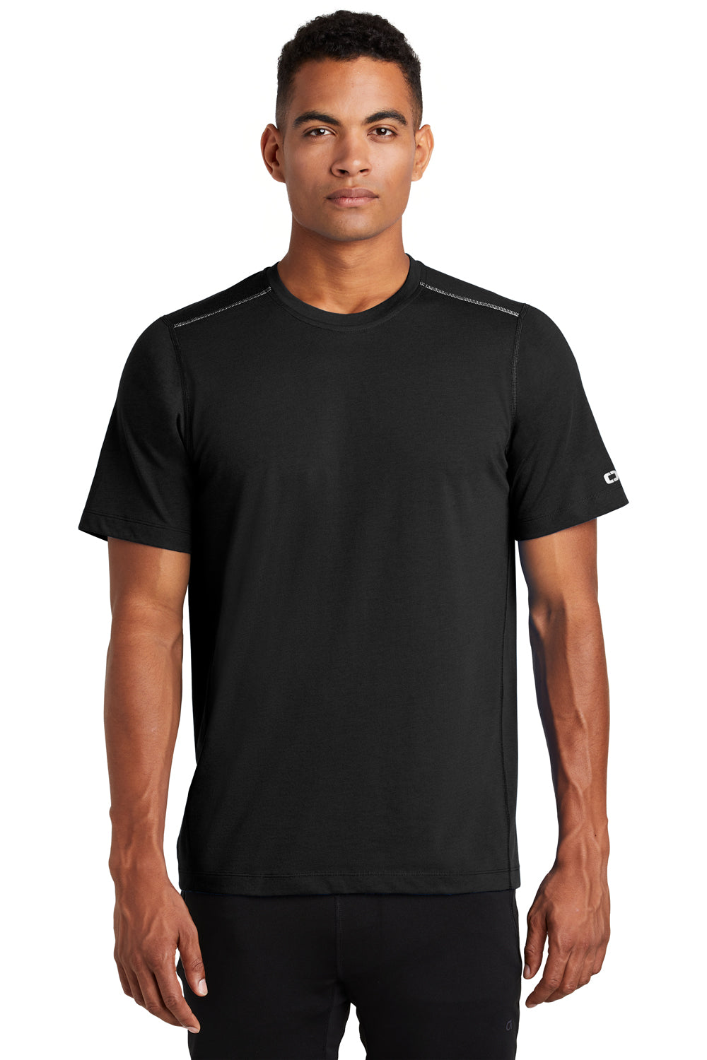 Ogio OE336 Mens Endurance Peak Jersey Moisture Wicking Short Sleeve Crewneck T-Shirt Black Front