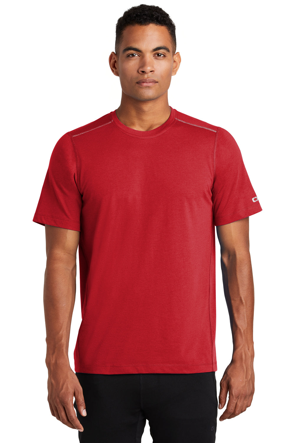 Ogio OE336 Mens Endurance Peak Jersey Moisture Wicking Short Sleeve Crewneck T-Shirt Red Front