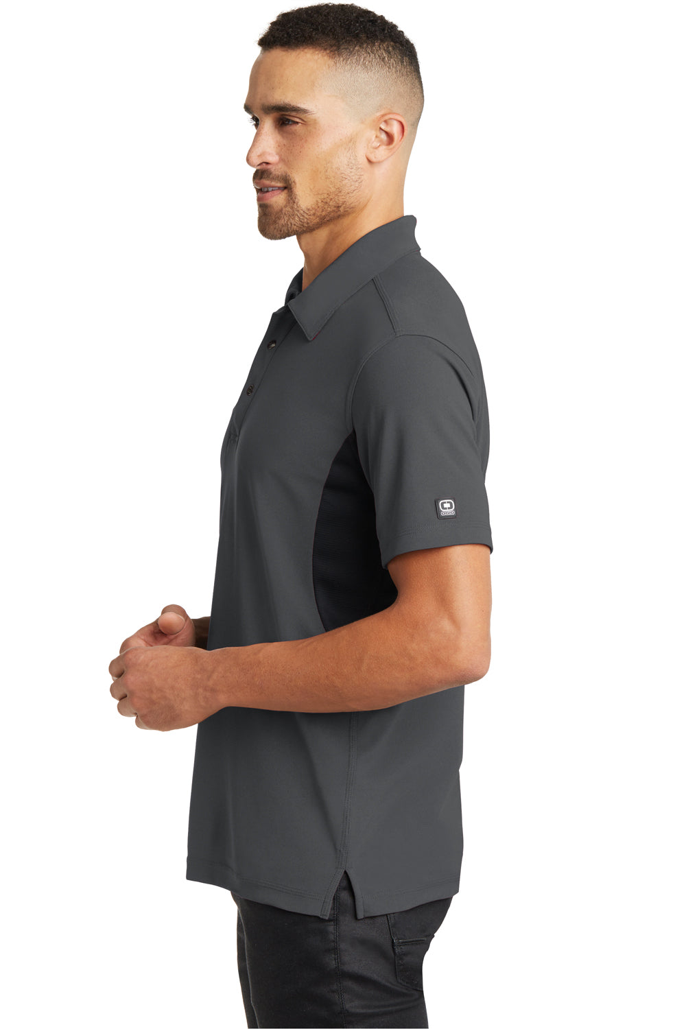 Ogio OG102 Mens Accelerator Moisture Wicking Short Sleeve Polo Shirt w/ Pocket Diesel Grey Side