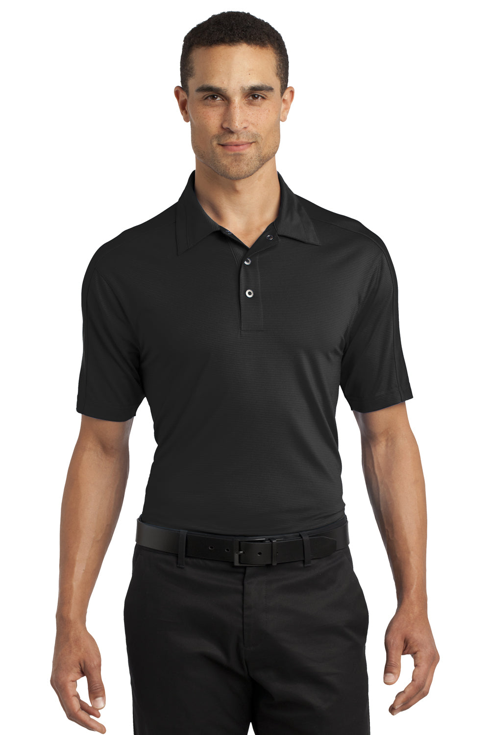 Ogio OG1030 Mens Linear Moisture Wicking Short Sleeve Polo Shirt Black Front