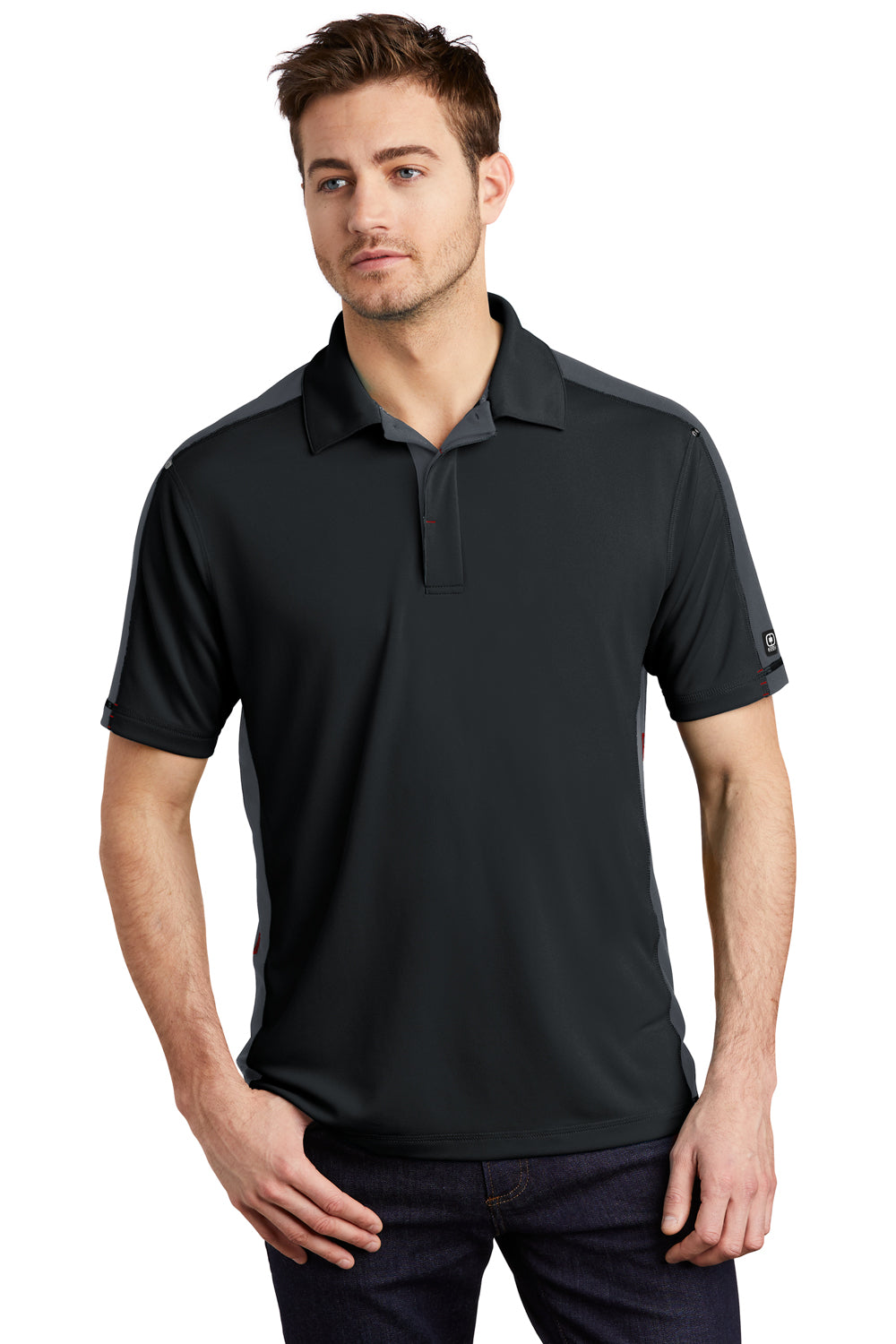 Ogio OG106 Mens Trax Moisture Wicking Short Sleeve Polo Shirt Black/Grey Front