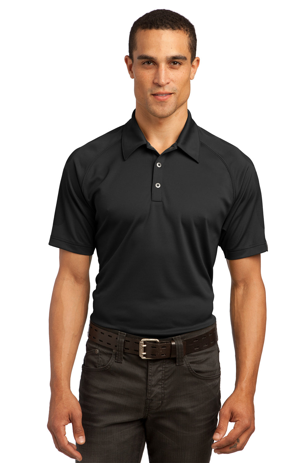 Ogio OG110 Mens Optic Moisture Wicking Short Sleeve Polo Shirt Black Front