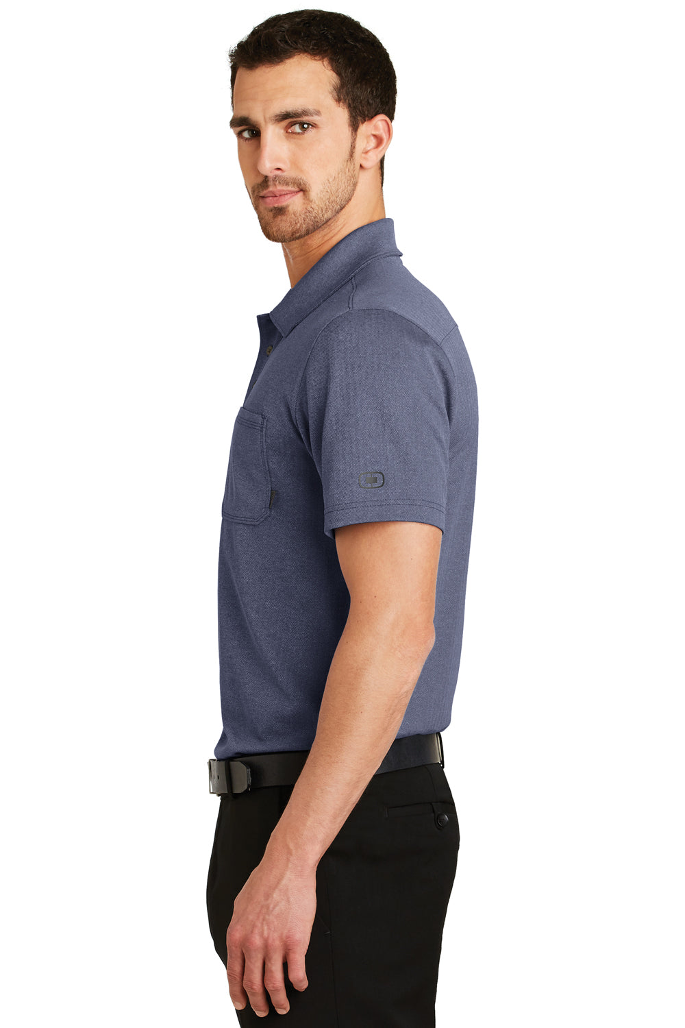 Ogio OG129 Mens Express Moisture Wicking Short Sleeve Polo Shirt w/ Pocket Blueprint Side