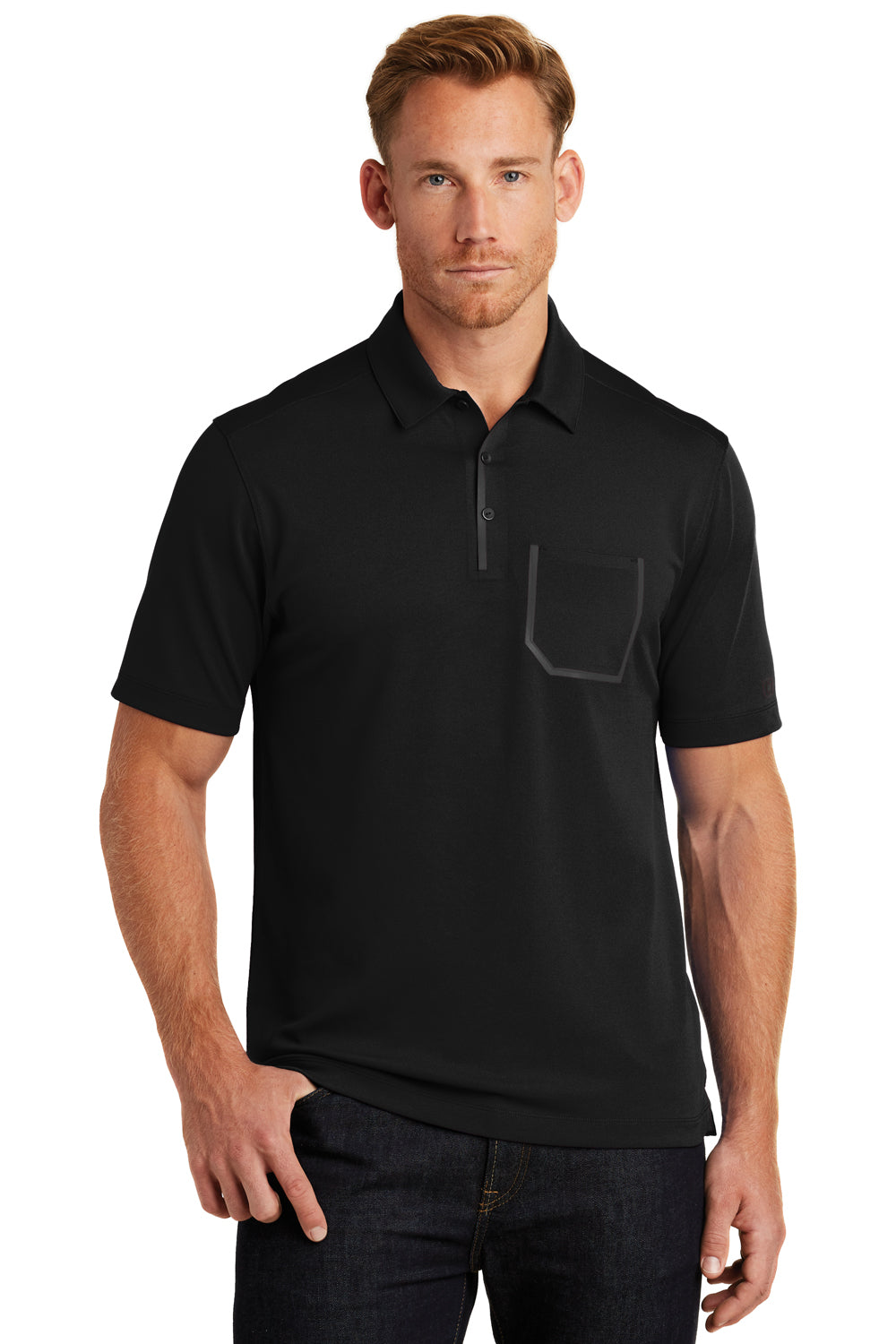 Ogio OG131 Mens Fuse Moisture Wicking Short Sleeve Polo Shirt w/ Pocket Black Front