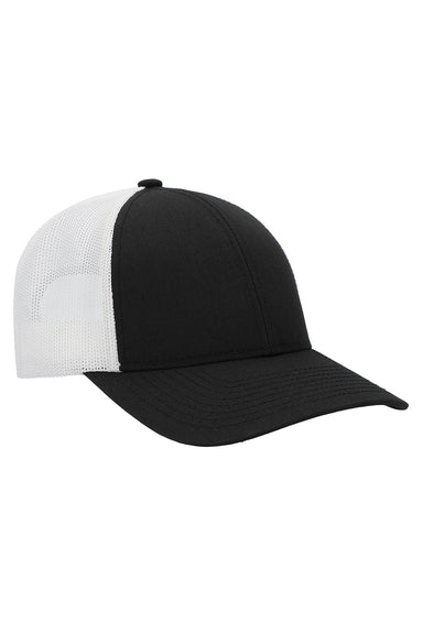 Pacific Headwear P114 Mens Low Pro Trucker Hat Black/White/Black Front