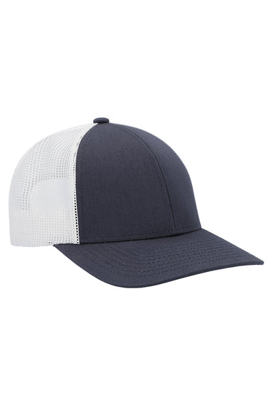 Pacific Headwear P114 Mens Low Pro Trucker Hat Navy Blue/White/Navy Blue Front