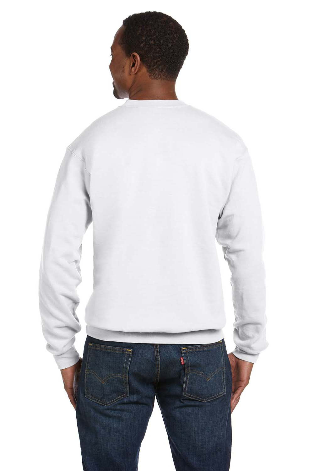 Hanes P160 Mens EcoSmart Print Pro XP Fleece Crewneck Sweatshirt White Back