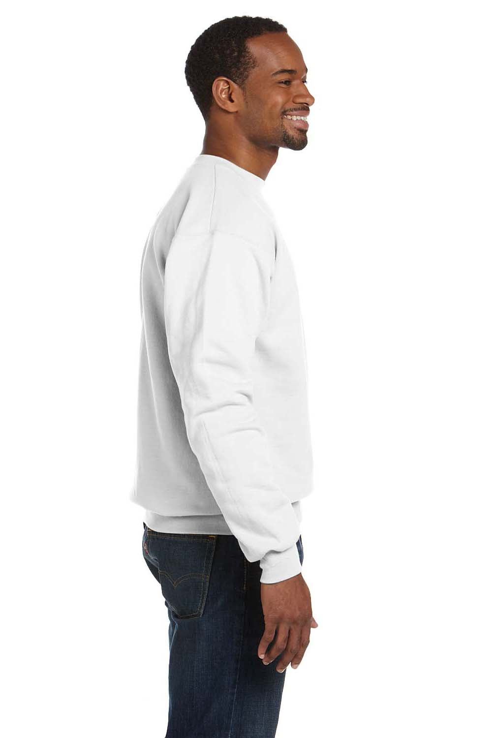 Hanes P160 Mens EcoSmart Print Pro XP Fleece Crewneck Sweatshirt White Side