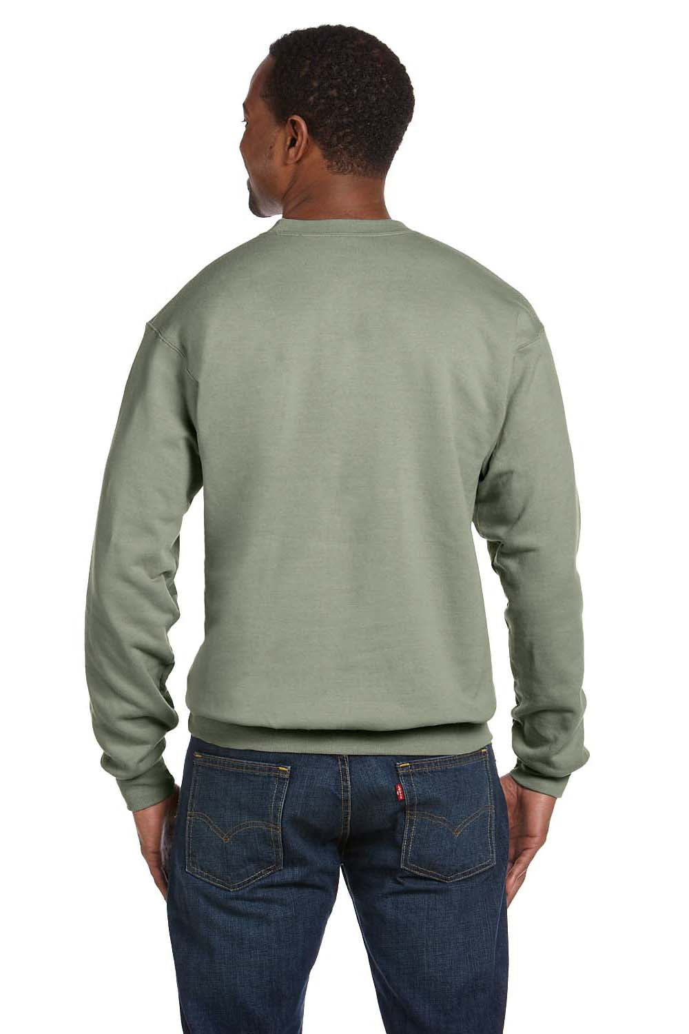 Hanes P160 Mens EcoSmart Print Pro XP Fleece Crewneck Sweatshirt Stonewashed Green Back