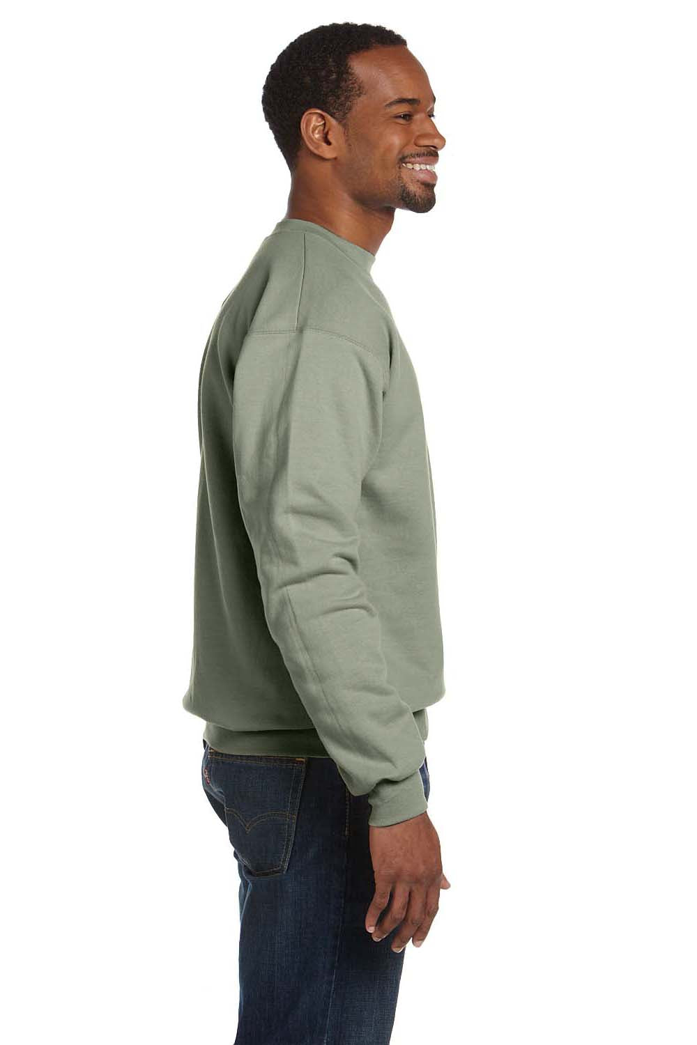 Hanes P160 Mens EcoSmart Print Pro XP Fleece Crewneck Sweatshirt Stonewashed Green Side