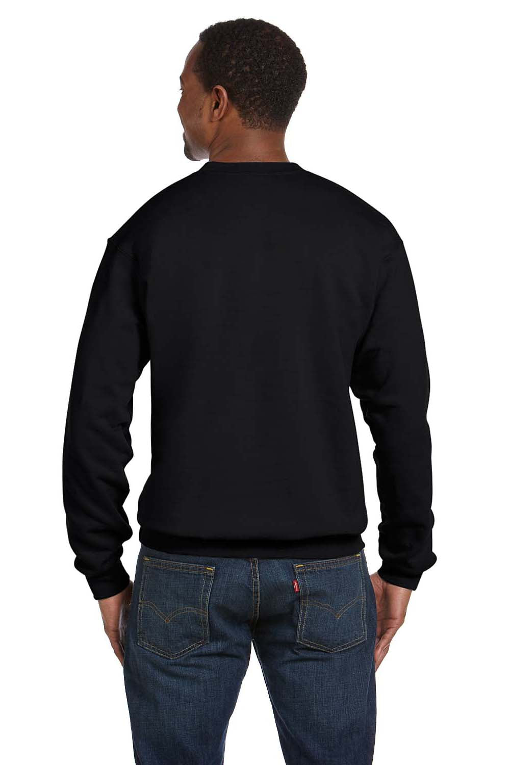 Hanes P160 Mens EcoSmart Print Pro XP Fleece Crewneck Sweatshirt Black Back