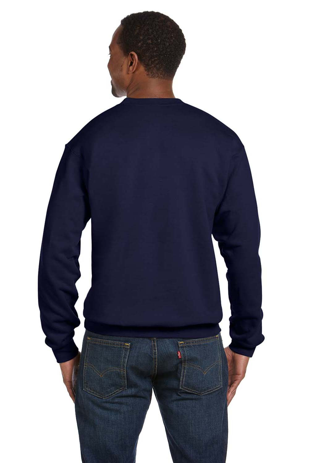 Hanes P160 Mens EcoSmart Print Pro XP Fleece Crewneck Sweatshirt Navy Blue Back