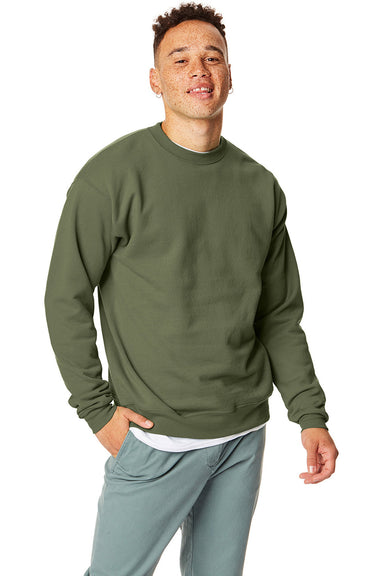 Hanes P160/P1607 Mens EcoSmart Print Pro XP Fleece Crewneck Sweatshirt Fatigue Green Front