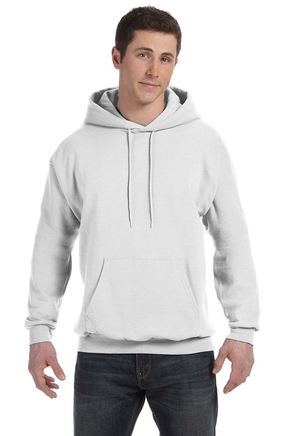 Hanes P170 Mens EcoSmart Print Pro XP Hooded Sweatshirt Hoodie White Front