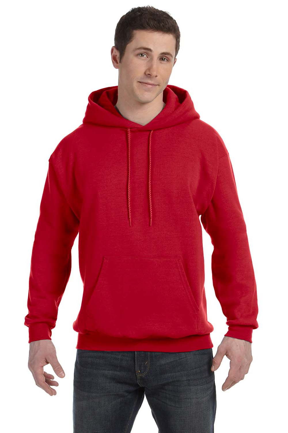 Hanes P170 Mens EcoSmart Print Pro XP Hooded Sweatshirt Hoodie Red Front