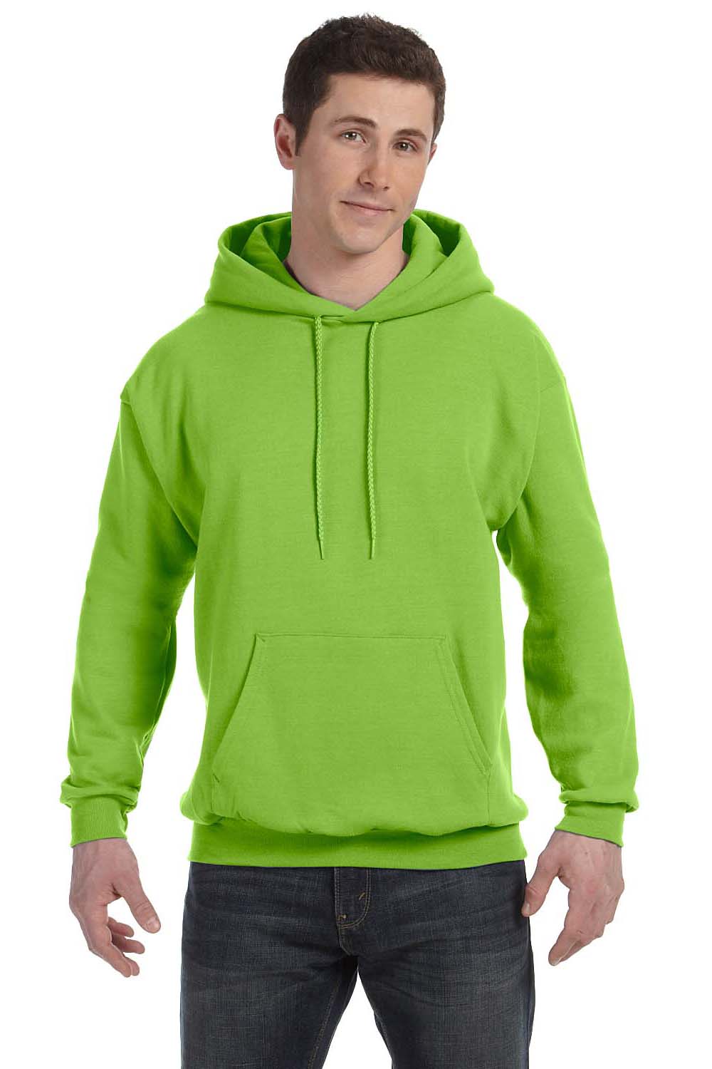Hanes P170 Mens EcoSmart Print Pro XP Hooded Sweatshirt Hoodie Lime Green Front