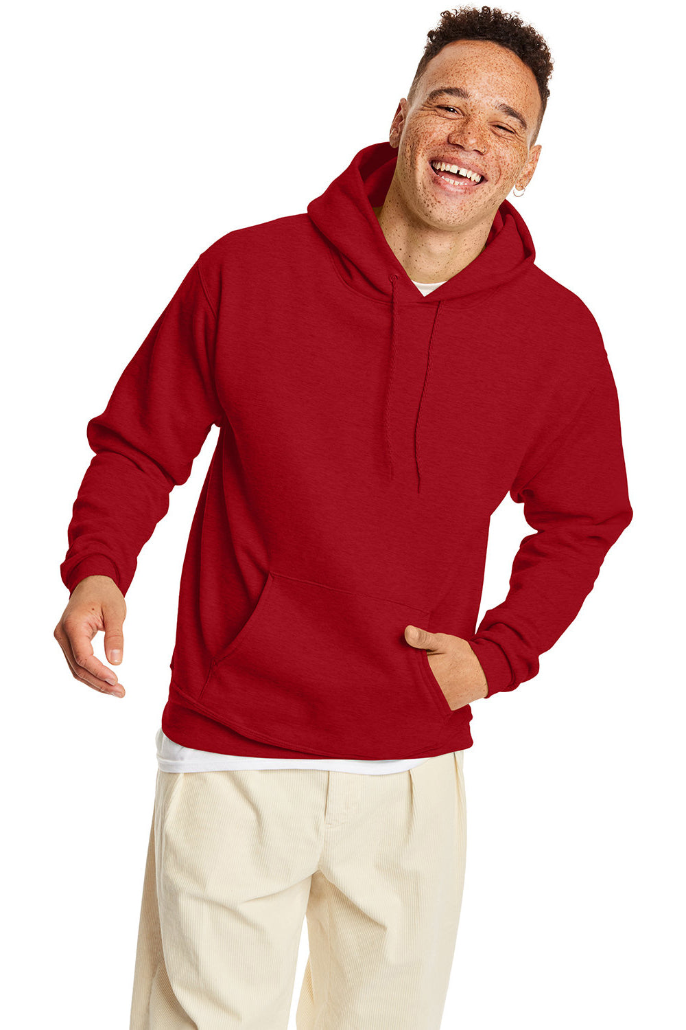 Hanes P170 Mens EcoSmart Print Pro XP Hooded Sweatshirt Hoodie Heather Pepper Red Front