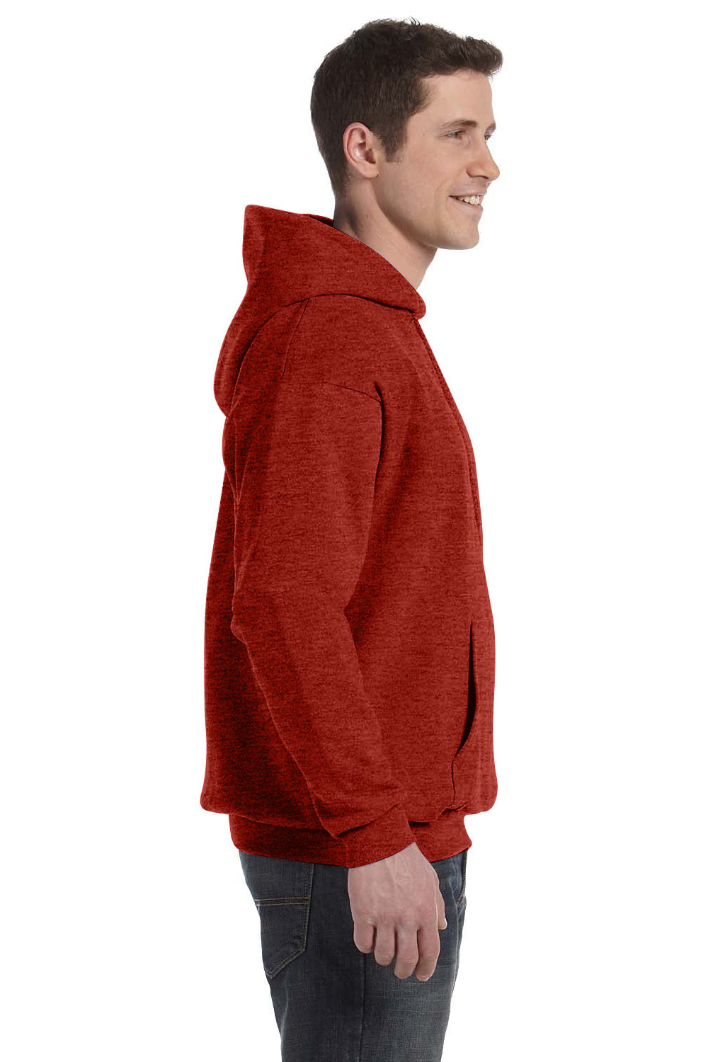 Hanes P170 Mens EcoSmart Print Pro XP Hooded Sweatshirt Hoodie Heather Pepper Red SIde