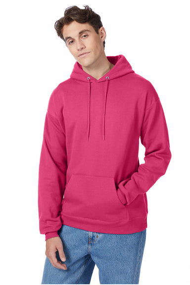 Hanes P170 Mens EcoSmart Print Pro XP Hooded Sweatshirt Hoodie Wow Pink Front