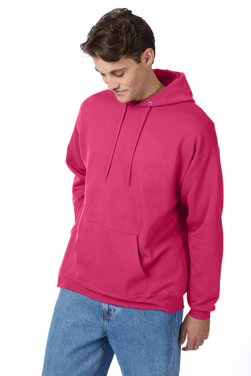 Hanes P170 Mens EcoSmart Print Pro XP Hooded Sweatshirt Hoodie Wow Pink 3Q